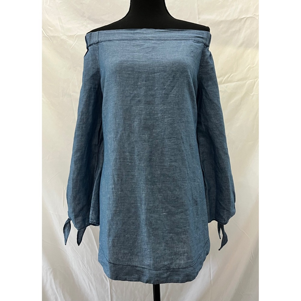 Free People Off the Shoulder Long Sleeve‎ Dress, Flowy Tunic Top, Blue Denim